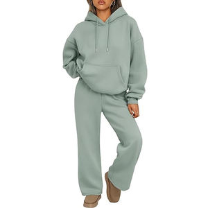 Wholesale Custom Hot Women's Autumn Winter Hooded <b>Sweater</b> Suit Solid Color Casual Fashion Sports Trousers Two-Piece Set Regular - Product Image 1