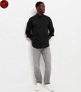 Chemise décontractée noire unie à manches longues pour homme, col rabattu, boutonnage simple, chemise habillée formelle pour homme - Product Image 3