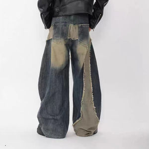 Jean en denim pour homme, coupe droite mi-haute, respirant, décontracté, style urbain, nouveau design, délavé à la pierre, noir, coupe ample, vente en gros sur mesure - Product Image 3