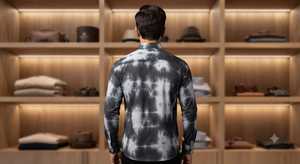เสื้อโปโลแขนยาวผู้ชายลายมัดย้อม ผ้าฝ้ายทอ 100% เย็บตะเข็บตัดกัน สไตล์ลำลองแนวสตรีทแวร์ - Product Image 2