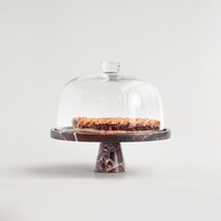 Support à gâteau de luxe en marbre avec dôme en verre transparent et base en pierre – Présentoir élégant pour desserts, compatible lave-vaisselle, personnalisable pour cuisine et pâtisserie