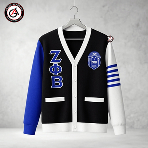 เสื้อไหมพรมอะคริลิคปักลาย Zeta Phi Beta  แบบลำลองสำหรับฤดูหนาว  คุณภาพสูง  ระบายอากาศได้ดี  คอวี  ติดกระดุม - Product Image 1