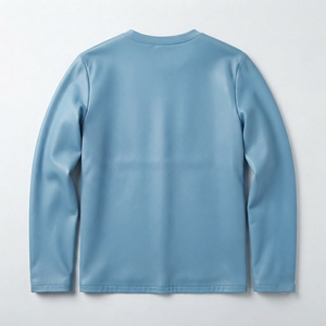 เสื้อยืดแขนยาวผู้ชาย หนัง PU พรีเมียม คอกลม สีฟ้าอ่อน สไตล์ลำลอง ทรงเข้ารูป มีกระเป๋าหนังที่อก เนื้อผ้านุ่ม - Product Image 2