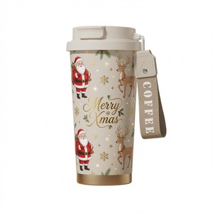 Gobelet isotherme en acier inoxydable 316 à motif de Noël, pour café, thé, bière, avec double couvercle et base en silicone noir - Product Image 2