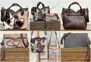 Sac fourre-tout en cuir de vachette de style occidental de haute qualité, fait main, avec pochette assortie, ensemble deux pièces - Product Image 3