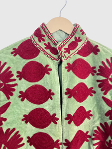 Veste en velours vert brodée à col mandarin, manches longues, motif floral, grande taille, vêtements d'automne pour femmes - Product Image 5