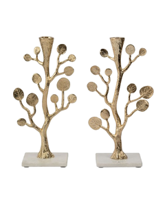 Porte-bougie en métal au design élégant en forme d'arbre doré, support de bougie décoratif de luxe pour Noël avec base en marbre blanc pour la maison et l'hôtel - Product Image 1