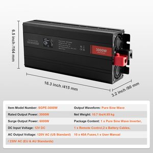 Inverter di Potenza a Onda Sinusoidale Pura da 3000 Watt, DC 12V AC 120V, Picco 6000W con Display LCD, 2 Prese AC, 2 USB e 1 Porta Type C - Product Image 4