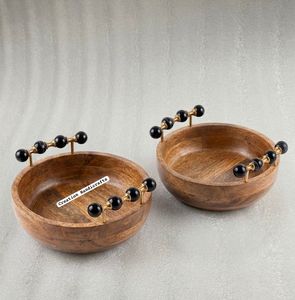 Bol de service en bois fait main avec motif feuille dorée et olive noire, bol décoratif pour la maison - Product Image 1