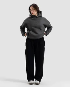 Sweat-shirt à capuche oversize pour homme, gris foncé, en molleton 100% coton, décontracté, pour l'automne, avec poche, coupe classique - Product Image 4