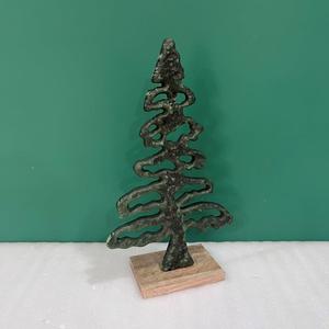 Artisan Design Modern Aluminum Wood <b>Christmas</b> <b>Tree</b> Sculpture Handcrafted Holiday Decor Tabletop Figurine Wooden <b>Base</b> - Product Image 1