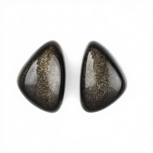 High Quality 12x18mm Natural Gold Sheen Black <b>Obsidian</b> Butterfly Fancy Shape High Polished Flat Back Cabochon Loose Gemstone - Product Image 1
