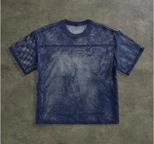 T-shirt pour homme en maille bleue à manches courtes, col rond, coupe classique, décontracté, respirant, tissu tricoté, couleur unie - Product Image 1