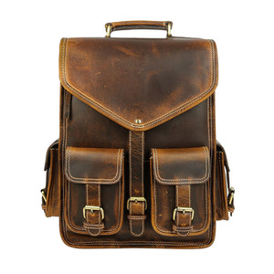 Mochilas de cuero de alta calidad, mochila de viaje de cuero de lujo para hombre, mochila de cuero vintage con compartimento para portátil - Product Image 1