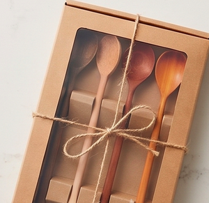 Ensemble de couverts en bois simple, poli à la main, design minimaliste, idéal pour la cuisine, la salle à manger et les restaurants, lot de 3 - Product Image 4