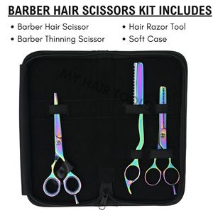 Juego de tijeras para peinar el cabello con tijeras de corte para barbería, tijeras de entresacar y combo de cuchillas de peluquería, herramientas de acero inoxidable para extensiones de cabello - Product Image 2