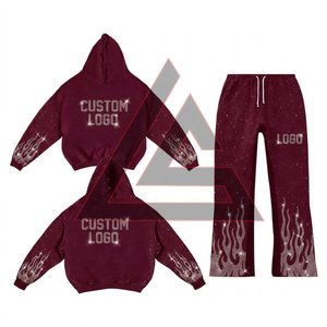 Ensemble de survêtement streetwear empilé pour hommes, deux pièces, avec pantalon jogger évasé et strass - Product Image 6