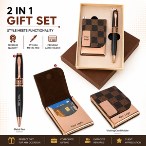 Custom Logo Personalized <b>Printing</b> Metal & PU Leather Pen and Card Holder Gift Set for Business Promotional Use - Product Image 3