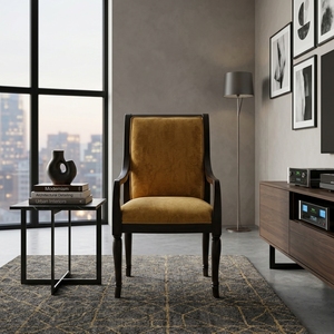 Fauteuil de salle à manger classique en bois massif avec pieds tournés, chaise d'appoint rembourrée en velours, mobilier d'ambiance pour hôtels et restaurants, meubles d'art pur - Product Image 3