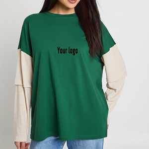 High Quality Women's Green Beige <b>Raglan</b> Sleeve Loose Fit Cotton T-Shirt Crew Neck Solid Color Casual Knitted Long Sleeve <b>Top</b> - Product Image 4