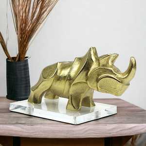 Jaffs Exports 10.5cm H X 9.5cm W X 19cm L Gold Plated Aluminium Rhinoceros Sculpture Modern <b>Figure</b> Artistic Tabletop Decor - Product Image 5