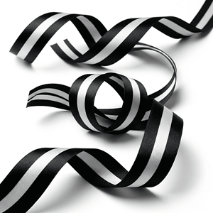 ริบบิ้นผ้าซาตินสีดำขาวลายเส้นตรงกลางขนาด 25 มม. ขายส่ง สำหรับห่อของขวัญ งานเย็บปักถักร้อย งานฝีมือ ตกแต่งงานปาร์ตี้ บรรจุภัณฑ์ตกแต่ง - Product Image 1