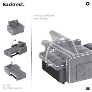 Fauteuil-lit en velours côtelé avec oreiller, porte-gobelet en acier inoxydable brossé, support pour téléphone et port de charge USB - Product Image 5
