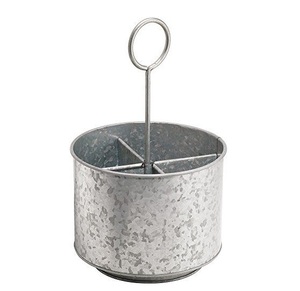 Porta Cubiertos de Metal Galvanizado de 3 Compartimentos con Acabado Rústico Desgastado y Práctica Asa Superior para Uso en la Cocina del Hogar - Product Image 3