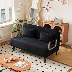 Divano Letto Convertibile in Velluto Nero da 55 Pollici, Pieghevole in Tre Parti, con Schienale Regolabile e Cuscino, Chaise Longue per il Relax - Product Image 2
