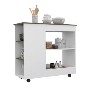 Kamizaze carrello da cucina a due ripiani bianco/marrone scuro con quattro ruote e tre ripiani laterali isole e carrelli da cucina - Product Image 5
