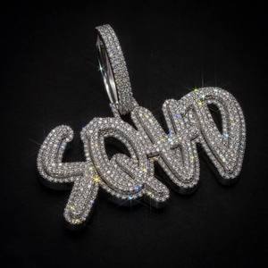 Pendentif Lettre Personnalisé Hip Hop en Moissanite, Breloque en Argent Sterling 925 Plaqué Rhodium, Bijou Prénom - Product Image 2