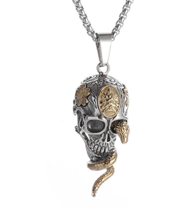 Collar con Colgante de Calavera y Serpiente en Tono Plateado, Joyería de Aleación Estilo Gótico Punk para Regalo de Fiesta - Product Image 1