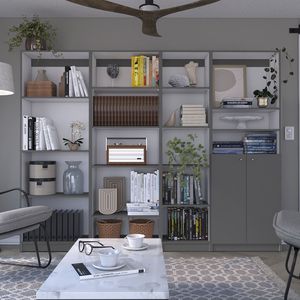 Dupree - Juego de Librerías para el Hogar de 4 Piezas en Gris Mate/Blanco, 91 Pulgadas de Ancho, con 17 Estantes y Armario de Doble Puerta para Sala de Estar - Product Image 1