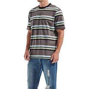 T-shirt à rayures pour homme, coupe ample, col rond, décontracté, été, manches courtes, coton, tendance, streetwear, léger, confortable - Product Image 1
