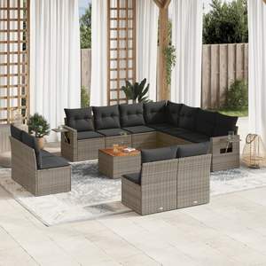 Ensemble de canapés de jardin en rotin gris, 10 places, design contemporain, pliable, mobilier de patio - Product Image 3