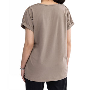 Camiseta de Cuello en V para Mujer, la Más Popular, Mezcla de Algodón Suave, Corte Ajustado, Manga Corta, Estilo Básico Informal, Fabricante Mayorista OEM ODM - Product Image 3