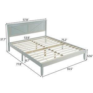 Struttura letto a piattaforma in legno massello con testiera intagliata a mano in grigio rustico, misura Full Size, per letto a baldacchino o letto a slitta, per stile rustico/country - Product Image 3