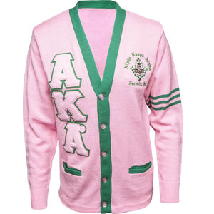 Cardigan en tricot blanc, rose et vert pour homme, col en V, logo brodé, pull pour homme, style automne, logo personnalisé sur le devant - Product Image 1
