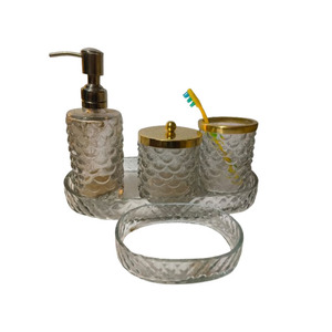 Luxury 5-Piece Gradient Glass <b>Bathroom</b> <b>Accessories</b> <b>Set</b> with Gold Pump Soap Dispenser Round Design - Product Image 5