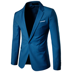 Men's Blue British Style Business <b>Suit</b> Single Breasted Notched Collar Anti-Wrinkle Wool Polyester Blend Formal Wear - Product Image 1
