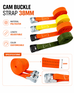 Sangle d'arrimage en polyester Provina 38 mm 450 kg/800 kg certifiée CE avec boucle à came sans crochet pour remorque, transport lourd - Product Image 4