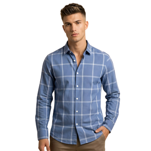 Steel Blue Plaid <b>Men</b> <b>Flannel</b> <b>Shirt</b> Long Sleeve Button Down Checkered Casual <b>Shirt</b> Soft Brushed Fabric Fashion Streetwear - Product Image 1