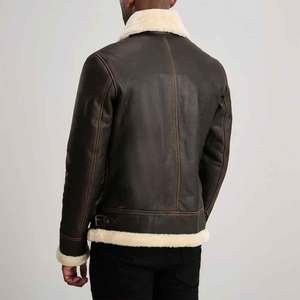 Chaqueta Bomber de Cuero Genuino Marrón para Hombre con Cierre de Piel Sintética, Corte Regular, Estilo Motociclista para Invierno - Product Image 4