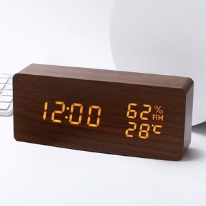 Réveil numérique en bois avec affichage LED, température, humidité, fonction snooze, horloge de table rectangulaire pour chambre à coucher, bureau - Product Image 6