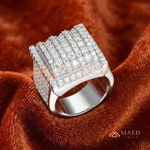 Iced Out Tiered Square <b>Ring</b> in 925 Sterling <b>Silver</b> – Vertical Row Statement Band <b>Men</b>’s <b>Silver</b> Multi-Row Bust Down <b>Ring</b> - Product Image 1