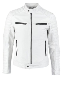 Men Genuine <b>White</b> Lambskin Leather <b>Biker</b> <b>Jacket</b> Soft Moto Motorcycle Leather <b>Jacket</b> - Product Image 4