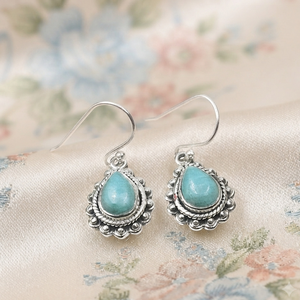 ต่างหูเงินแท้ 925 ประดับพลอยเทอร์ควอยซ์สีน้ำเงินทรงหยดน้ำ ดีไซน์แฮนด์เมด ชุบทองคำขาวและทองคำเหลือง - Product Image 6