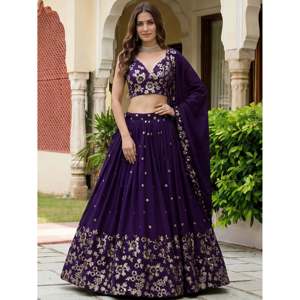 Purple <b>Sequins</b> Georgette Wedding Lehenga Choli - Product Image 5