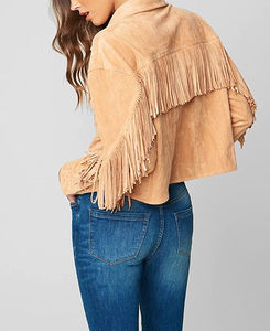 Veste en cuir à franges, cuir d'agneau véritable pur, fabriqué au Pakistan, quatre fermetures éclair, manches longues, doux, respirant, doublure en viscose teinte, hiver - Product Image 4