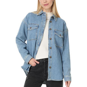 เสื้อเชิ้ตเดนิมผู้หญิงผ้าฝ้ายเนื้อนุ่ม มีกระเป๋าหน้าอก ทรงคลาสสิกเพื่อความสบายในการแต่งตัวประจำวัน น้ำหนักเบา ทันสมัย - Product Image 1